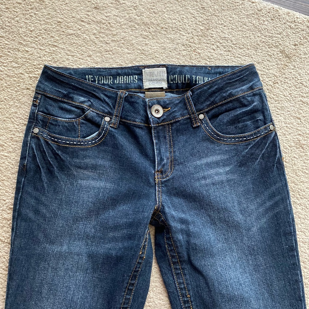 Jou Jou premium women’s Sz 9 vintage Y2K mid rise Flare denim Jeans dark wash - Picture 2 of 7